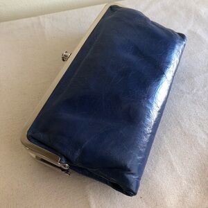 Hobo Blue vintage leather Lauren Kiss-Lock Wallet Red Logo Patch Summer favorite